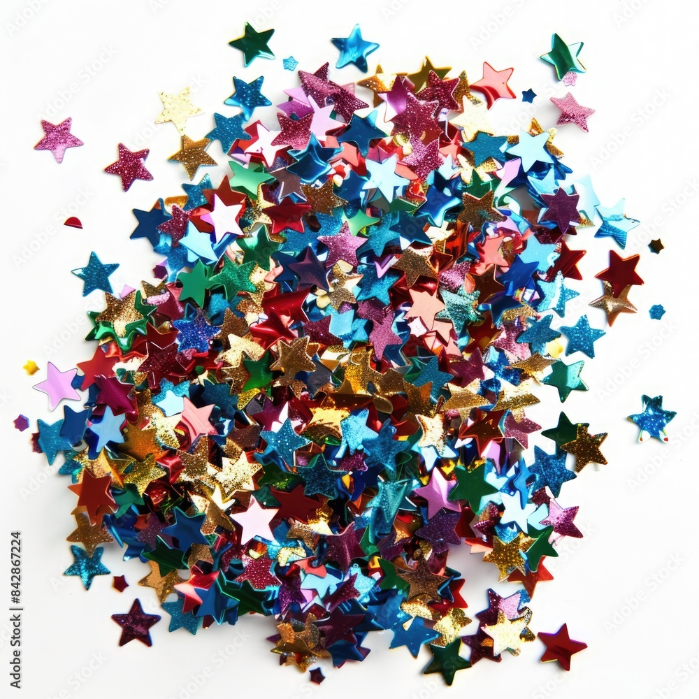 Vibrant New Year's Eve Confetti Bursting in Celebration on White Background Vibrant New Year's Eve Confetti Bursting in Celebration on White Background