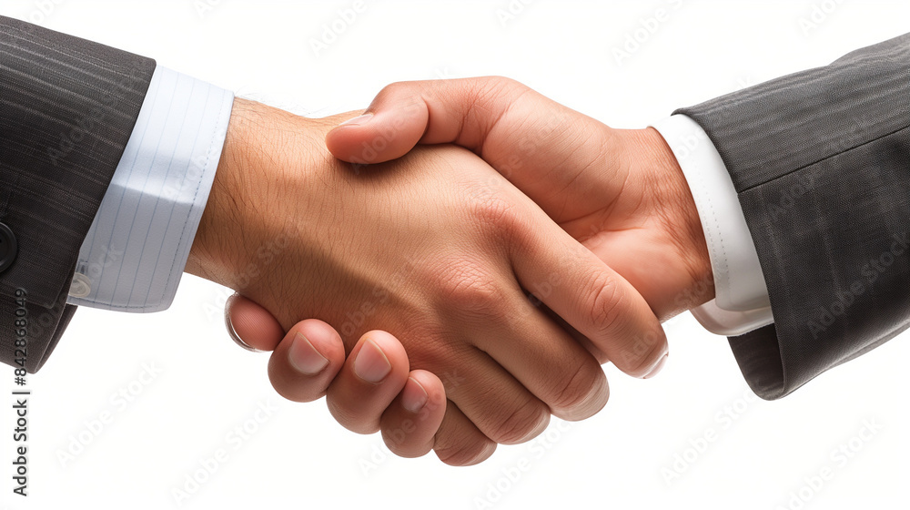 Close-up of two businessmen shaking hands on a white background Close-up of two businessmen shaking hands on a white background