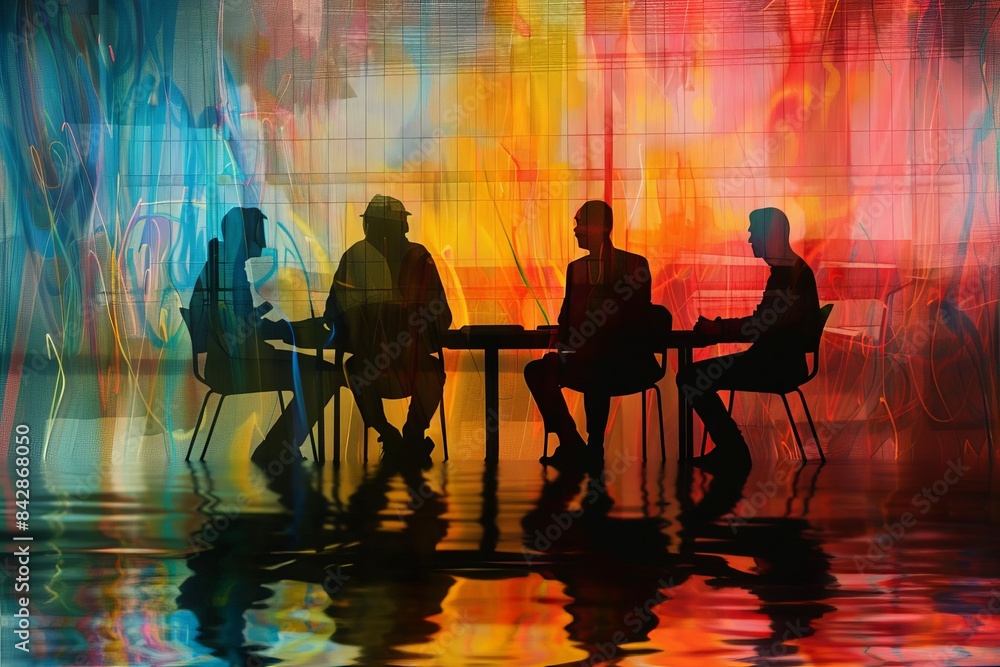 Business meeting with abstract overlay, Business meeting with abstract overlay,