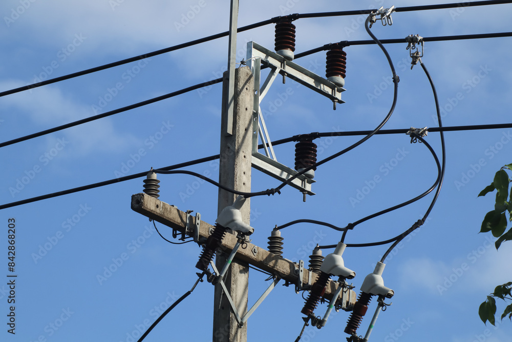 Closeup Eletricity line and electricity post Closeup Eletricity line and electricity post