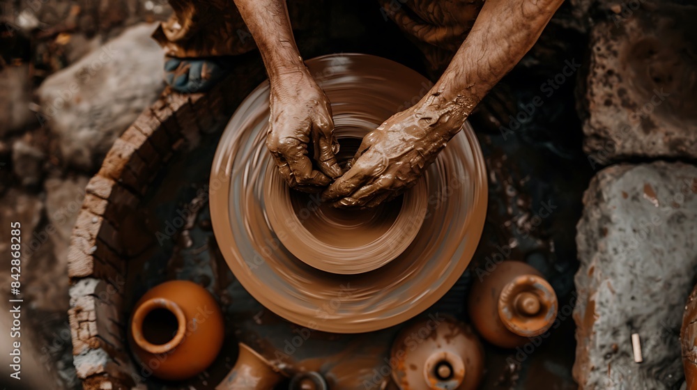 Master Potter Crafting Clay: Artisan Hands Mold Perfect Creation in Serene Studio Setting Master Potter Crafting Clay: Artisan Hands Mold Perfect Creation in Serene Studio Setting