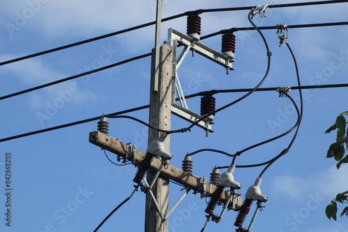 Closeup Eletricity line and electricity post