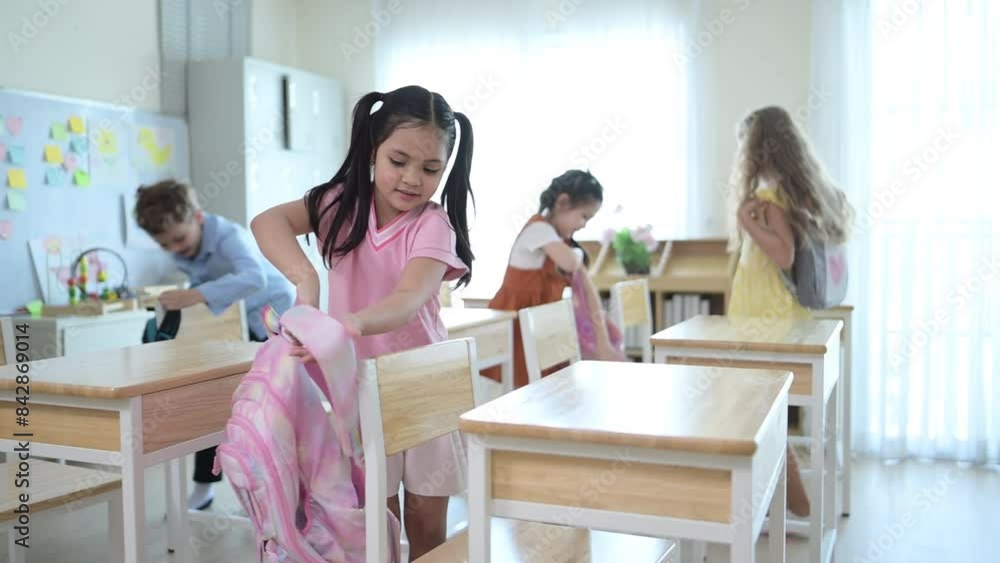 Teacher and students, In the morning to begin learning and studying in a classroom of school. Teacher and students, In the morning to begin learning and studying in a classroom of school.