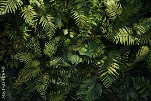 Capture a high-angle view of a lush  vibrant fern in a forest setting  emphasizing intricate details and rich green tones  ideal for a digital illustration 