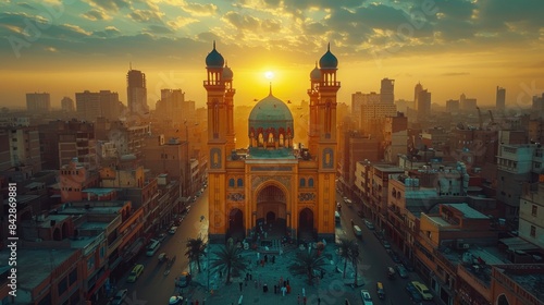 Aerial shot of the bustling streets and historic architecture of Karachi photo