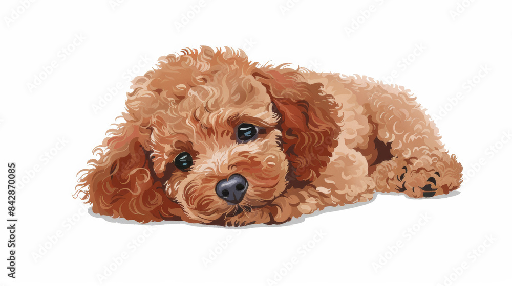 A cute curly-haired puppy lies down, resting its head on the ground and gazing with large, expressive eyes, exuding warmth and comfort. A cute curly-haired puppy lies down, resting its head on the ground and gazing with large, expressive eyes, exuding warmth and comfort.