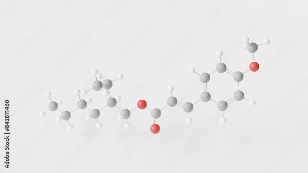 octinoxate molecule 3d, molecular structure, ball and stick model, structural chemical formula cinnamate ester octinoxate molecule 3d, molecular structure, ball and stick model, structural chemical formula cinnamate ester