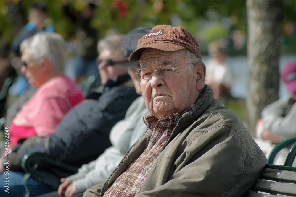 Portrait of an old man sitting on a bench in the park. Portrait of an old man sitting on a bench in the park.