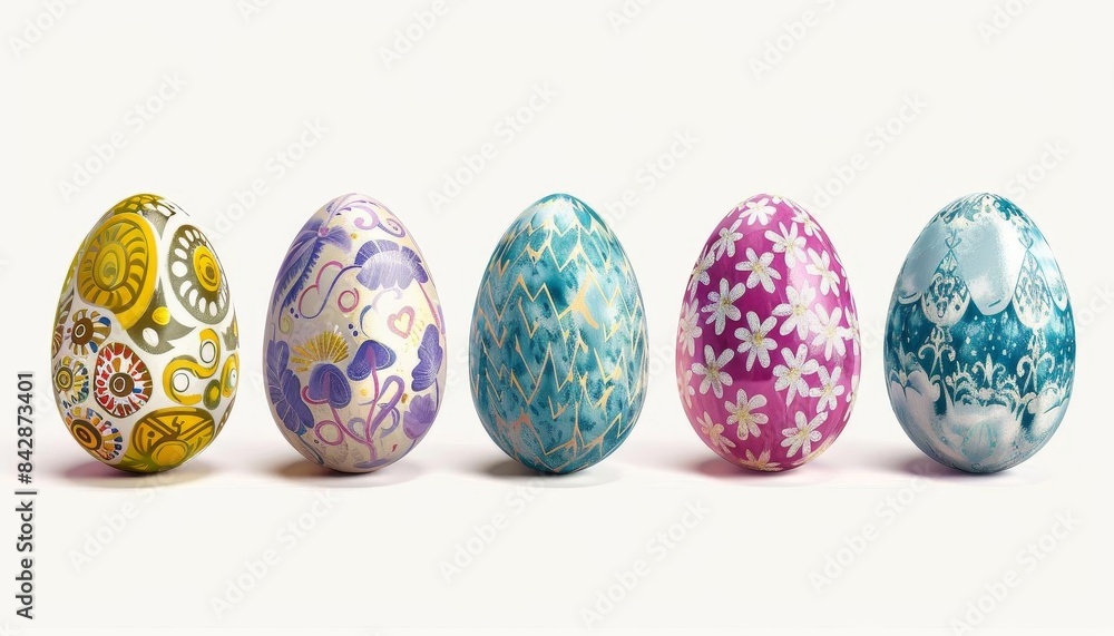 Colorful Easter eggs with various patterns, Colorful Easter eggs with various patterns,