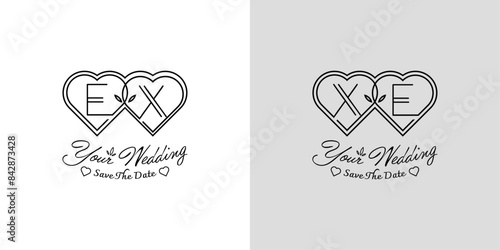 Letters EX and XE Wedding Love Logo, for couples with E and X initials