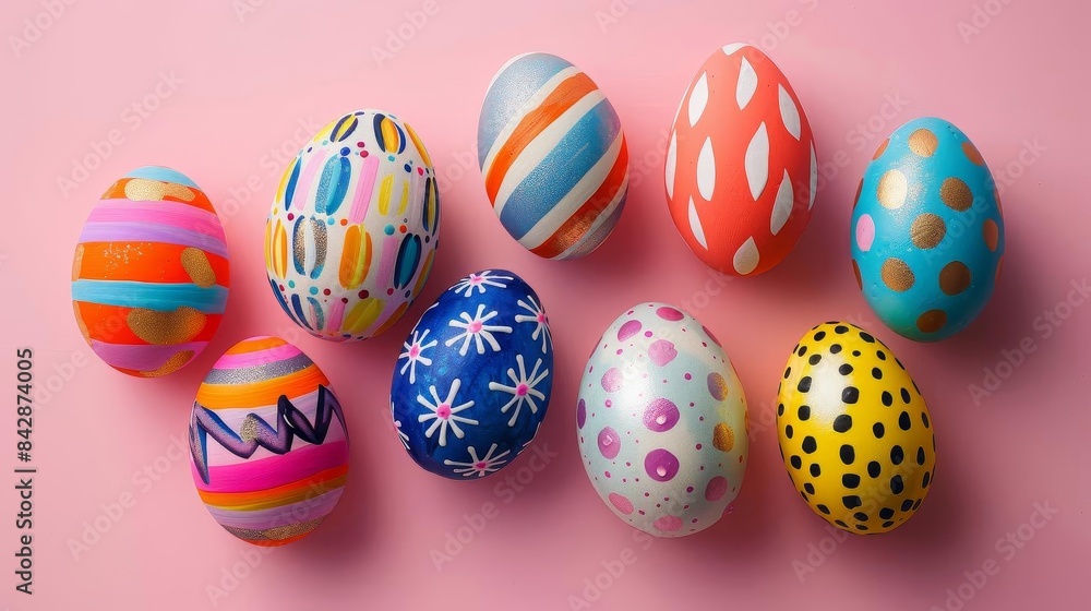 Colorful patterned Easter eggs, Colorful patterned Easter eggs,
