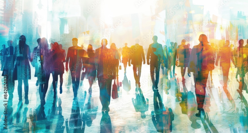 Many people walking in the street, crowd of businesspeople Generative AI