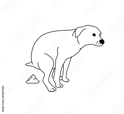 Vector isolated pooping dog icon colorless black and white contour line easy drawing