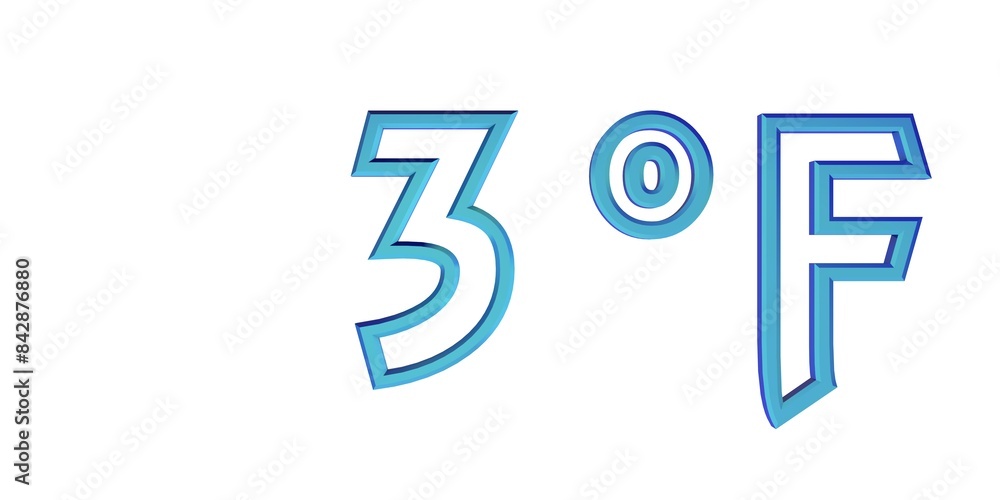Blue number three with a Fahrenheit sign on a white background isolate. Temperature, weather, thermometer. Blue number three with a Fahrenheit sign on a white background isolate. Temperature, weather, thermometer.