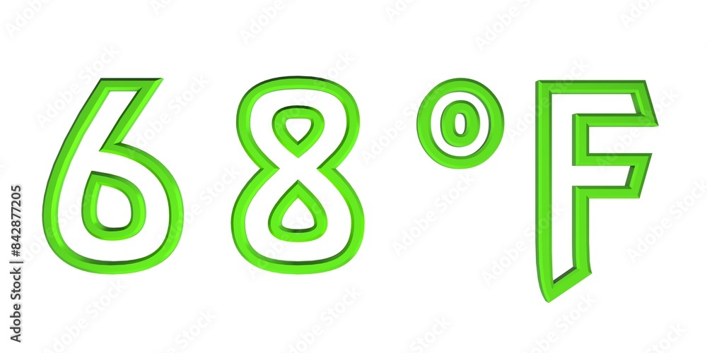 Green number sixty eight with a Fahrenheit sign on a white background isolate. Temperature, weather, thermometer. Green number sixty eight with a Fahrenheit sign on a white background isolate. Temperature, weather, thermometer.