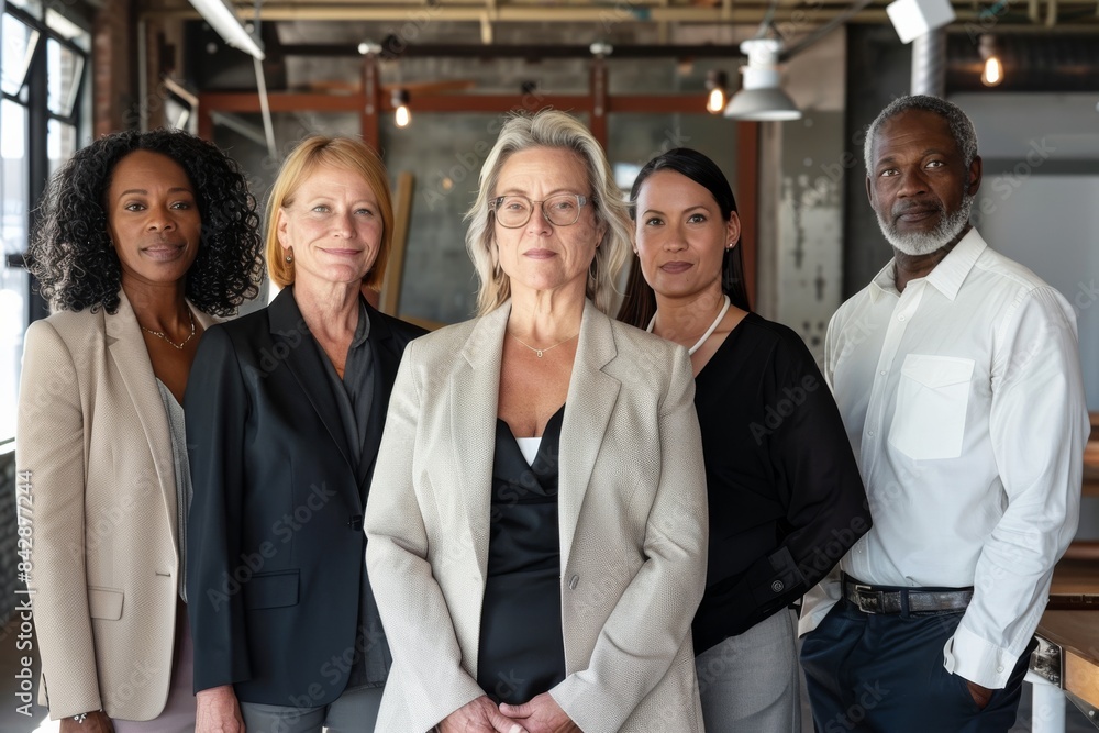 Group of diverse businesspeople standing together in a row in a modern office Group of diverse businesspeople standing together in a row in a modern office