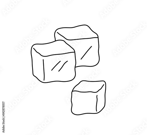 Vector isolated three ice cubes simple colorless black and white contour line easy drawing