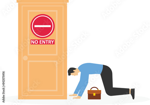 Businessman is refused feels frustrated at the closed door.frustrated, no entry, forbidden.

