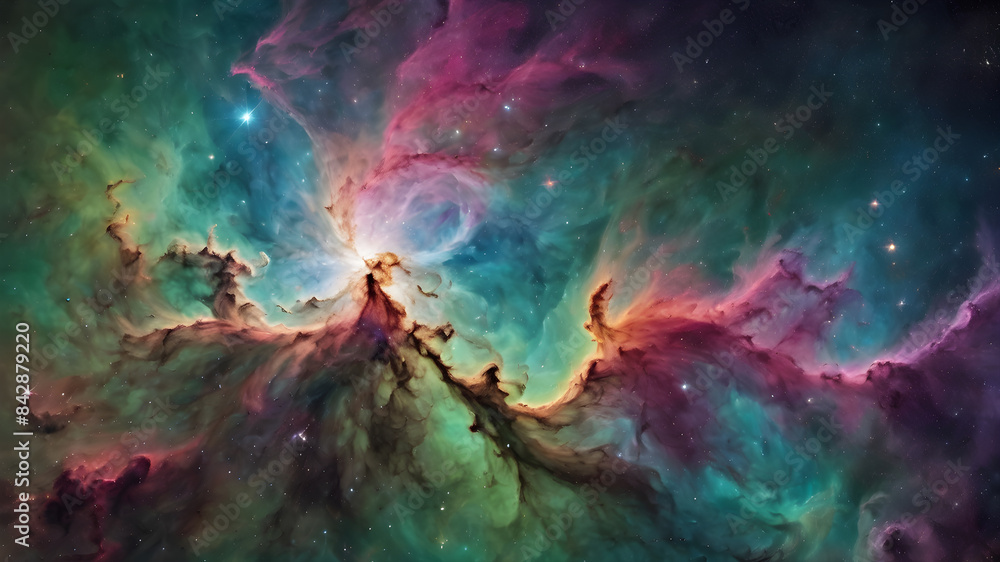 Obraz premium Colorful space galaxy cloud nebula. Stary night cosmos, close up of vibrant nebula in the night sky, view from outer space background, colorful abstract nebula space galaxy, fantastic supernova