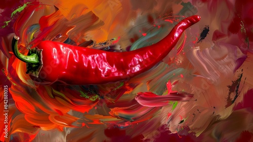 Artistic portrayal of a chili pepper with an abstract fiery background for a dramatic effect