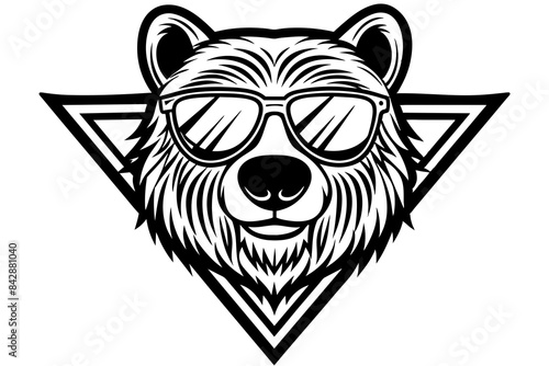 bear sunglasses logo style vector illustration