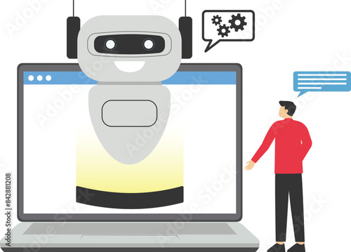 Chat bot customer service abstract concept vector illustration. Customer service bot, AI in retail, e-commerce chat bot, self-service experience, online client support, web chat abstract metaphor.

