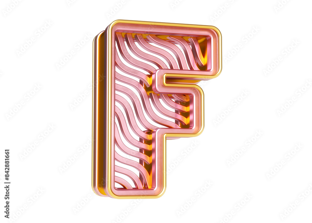 Romantic rose gold font letter F with wavy line pattern. Premium 3D typeface great for headers, posters, ads or web projects. Highly detailed 3D rendering. Romantic rose gold font letter F with wavy line pattern. Premium 3D typeface great for headers, posters, ads or web projects. Highly detailed 3D rendering.