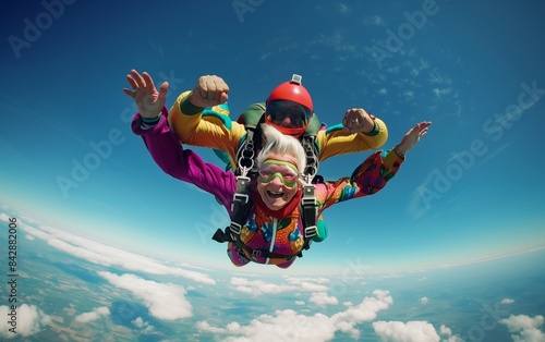 Senior citizens tandem skydiving