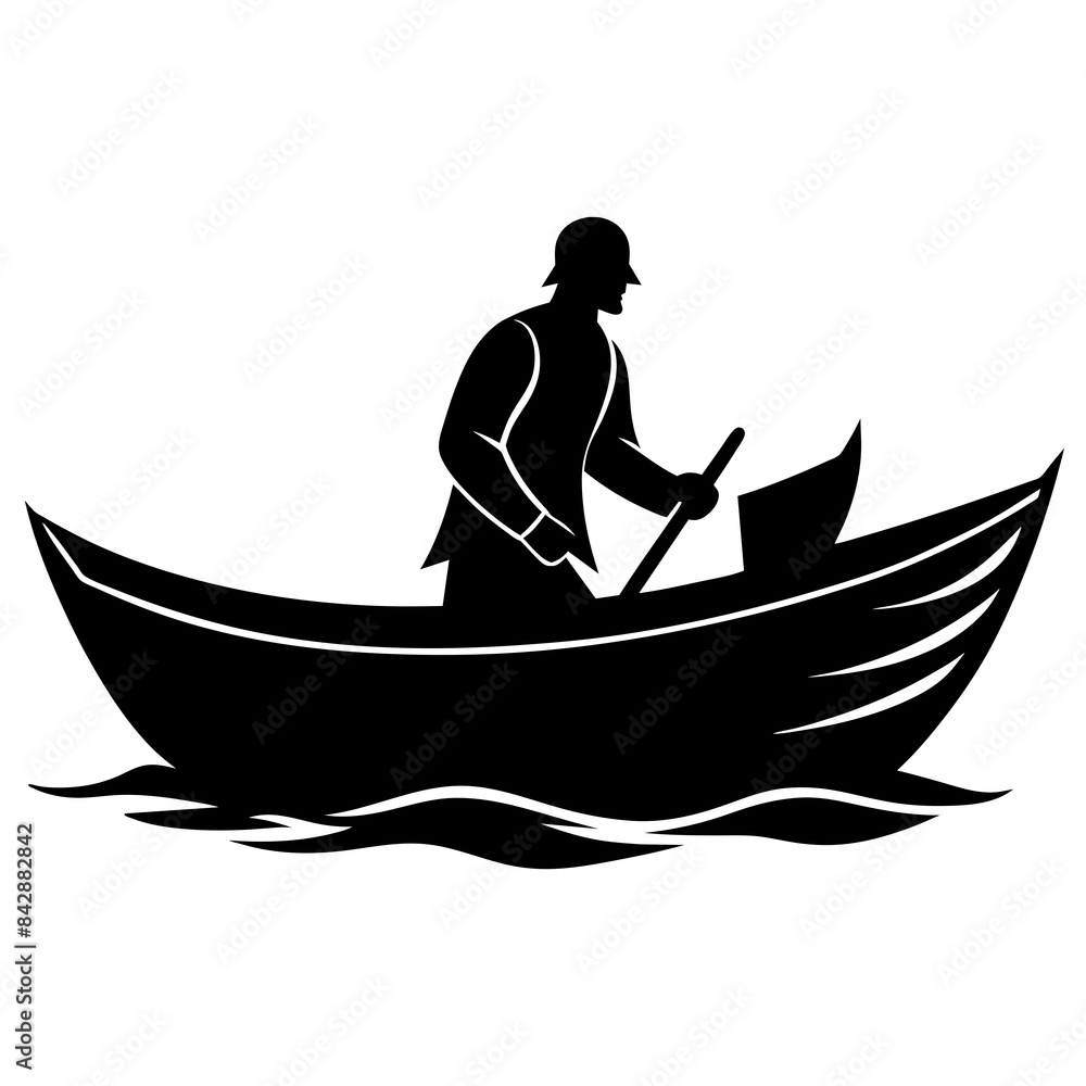 silhouette of a person with a boat silhouette of a person with a boat