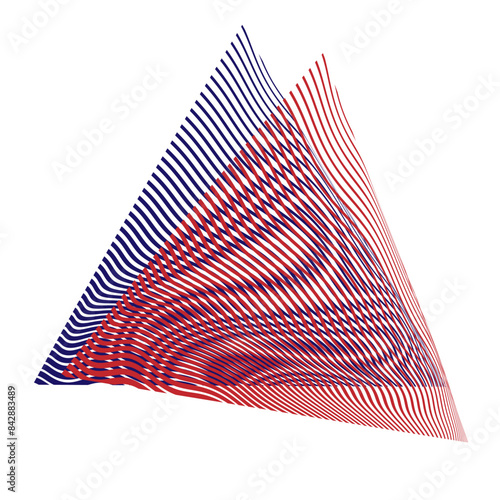 Set of two triangular forms with moire effect isolated on white. Infographics concept design element for wall art, panel, poster, web, banner, mobile apps. 