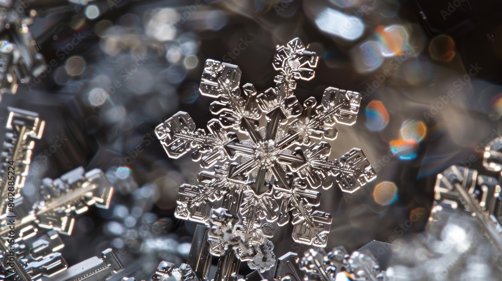 A mesmerizing closeup view of the scientific process behind snowflake formation captured in a single frame. A mesmerizing closeup view of the scientific process behind snowflake formation captured in a single frame.