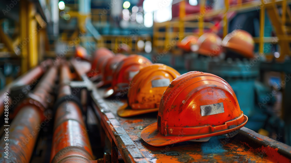 Well-Arranged Safety Gear on Oil Rig Showcasing Industry's Focus on Worker Safety Well-Arranged Safety Gear on Oil Rig Showcasing Industry's Focus on Worker Safety