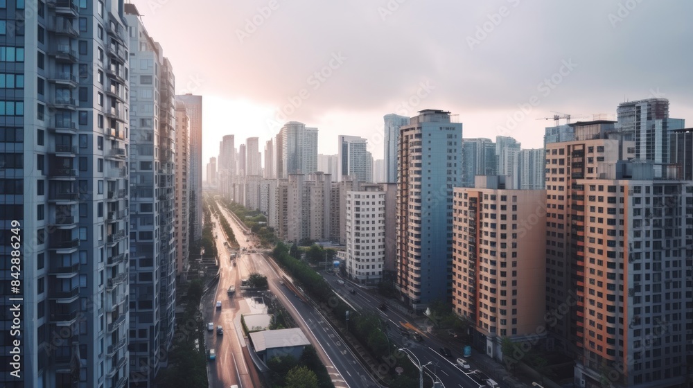 Obraz premium urban view of skyscrapers above heights