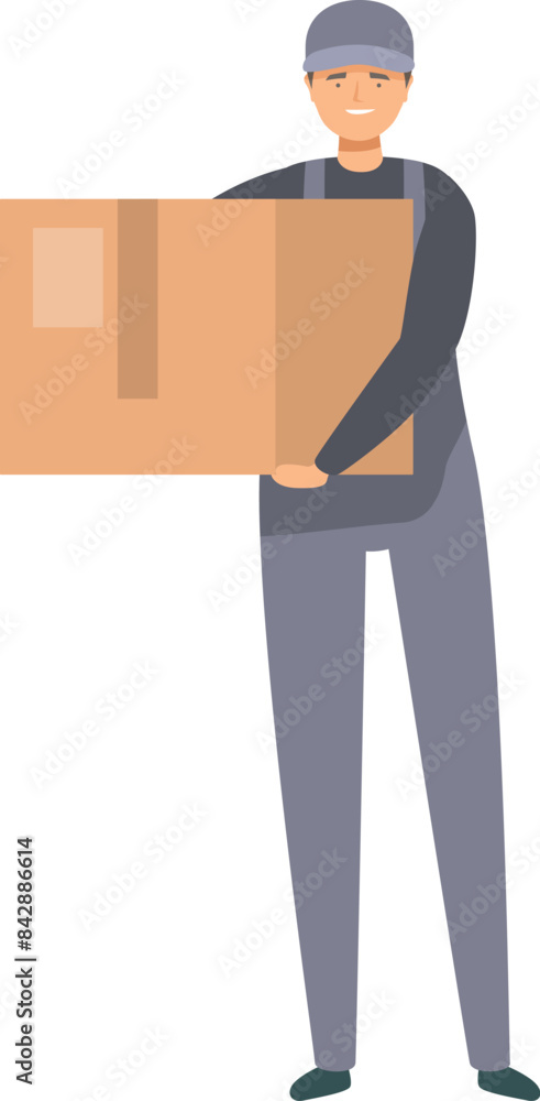 Smiling delivery man holding a big cardboard box parcel Smiling delivery man holding a big cardboard box parcel