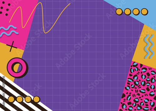 Aesthetic background with a 1990 s theme featuring blue, pink,purple,lime green and yellow color