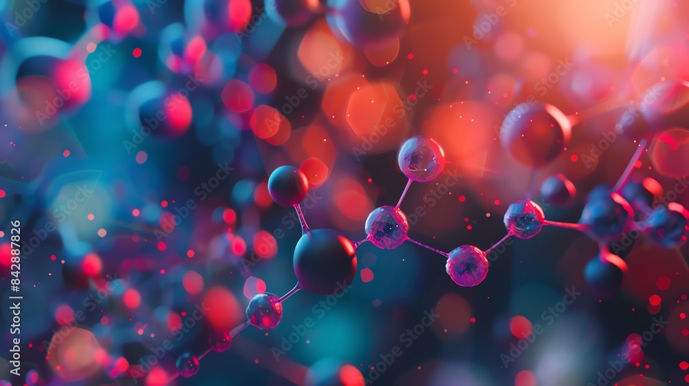 A vibrant and colorful Uracil molecular model with interconnected spheres, representing scientific and biological research in a dynamic environment. A vibrant and colorful Uracil molecular model with interconnected spheres, representing scientific and biological research in a dynamic environment.