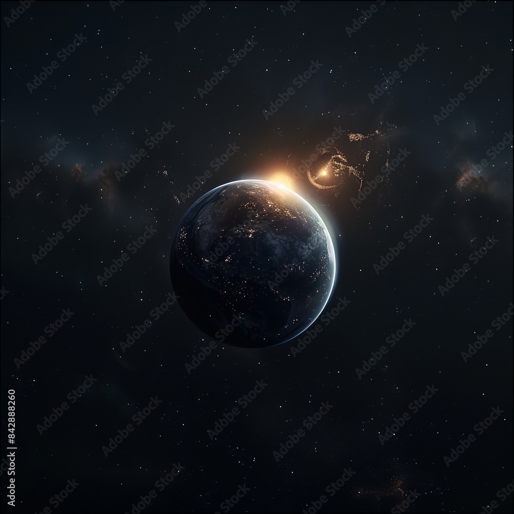 Obraz premium Earth globe, dark galactic, The sun and planets. 