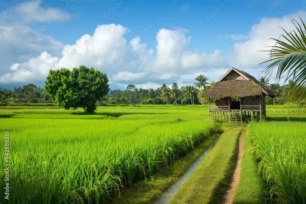 scenery traditional field rice tropical by generative ai scenery traditional field rice tropical by generative ai