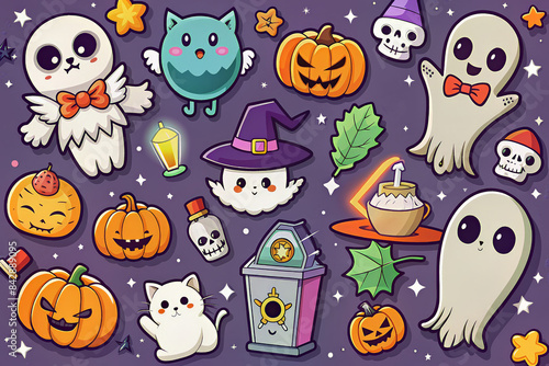 Cute Halloween stickers with ghosts, pumpkins, and playful characters.