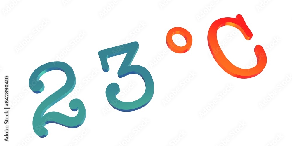 Numeral twenty three with a Celsius degree sign on a white background isolate. Temperature, weather, thermometer. Numeral twenty three with a Celsius degree sign on a white background isolate. Temperature, weather, thermometer.