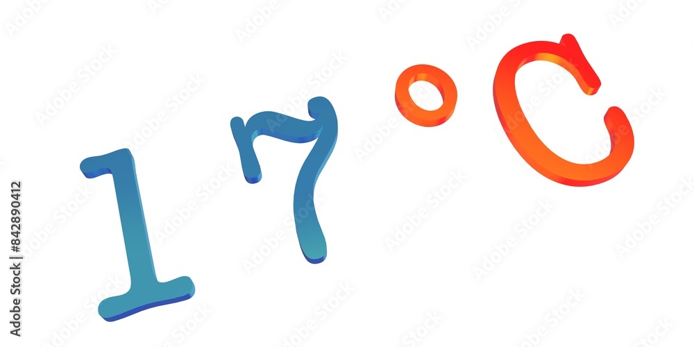 Numeral seventeen with a blue Celsius degree sign on a white background isolate. Temperature, weather, thermometer. Numeral seventeen with a blue Celsius degree sign on a white background isolate. Temperature, weather, thermometer.