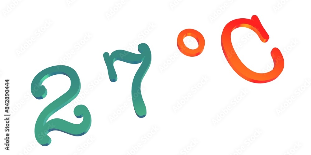 Numeral twenty seven with a Celsius degree sign on a white background isolate. Temperature, weather, thermometer. Numeral twenty seven with a Celsius degree sign on a white background isolate. Temperature, weather, thermometer.
