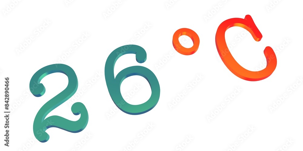 Numeral twenty six with a Celsius degree sign on a white background isolate. Temperature, weather, thermometer. Numeral twenty six with a Celsius degree sign on a white background isolate. Temperature, weather, thermometer.