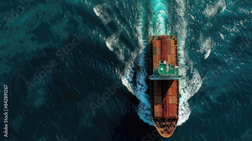 Drone View of a Container Ship Packed with Cargo Traversing the Sea © Thanos