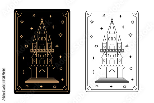 Tarot card tower. The major arcana of a deck of cards.