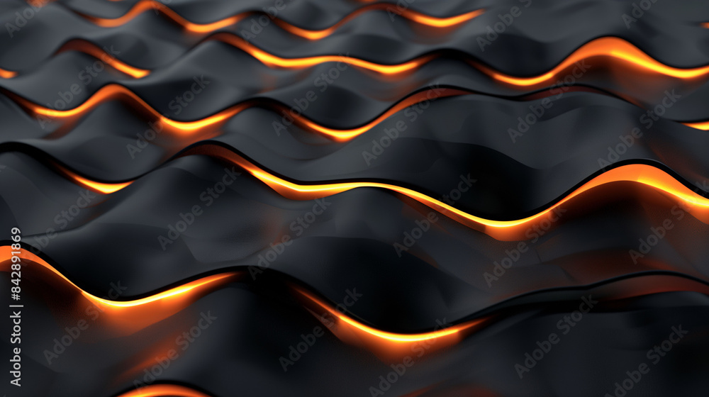 Modern Wavy Black Surface with Glowing Orange Accents and Fluid Texture Modern Wavy Black Surface with Glowing Orange Accents and Fluid Texture