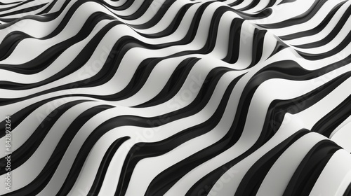 An abstract pattern of black and white waves, creating a mesmerizing visual texture.