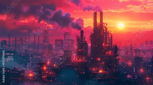 Industrial plant with a colorful twilight backdrop  illustrating advanced technology  Digital Art  Gradient Colors  High Detail  Futuristic 8K   high-resolution  ultra HD up32K HD