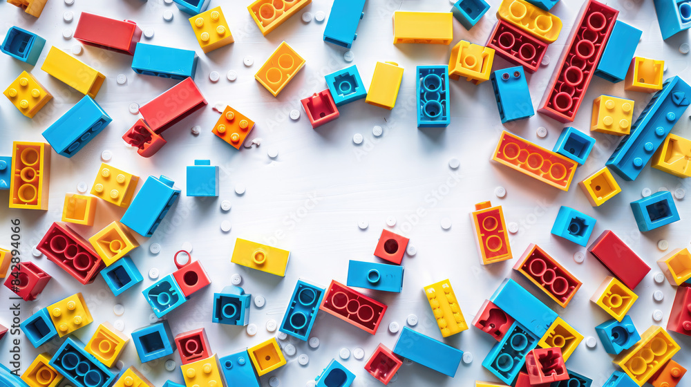 Colorful Bricks Spread Across White Surface Colorful Bricks Spread Across White Surface