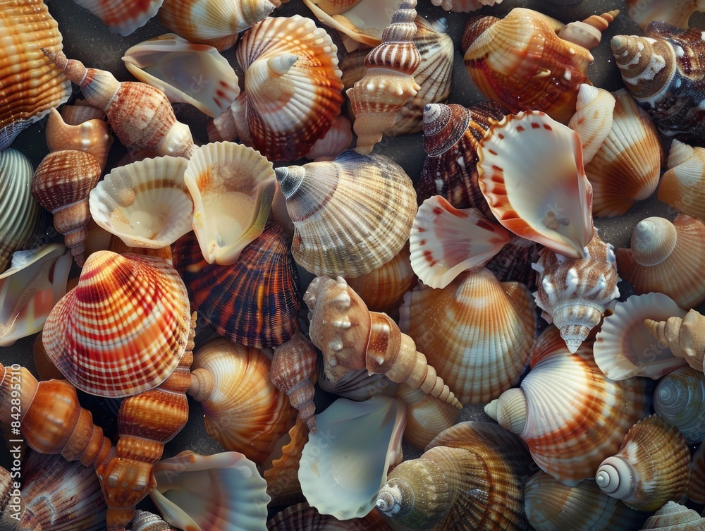 Assorted Sea Shells Collection Close-up for Background Assorted Sea Shells Collection Close-up for Background